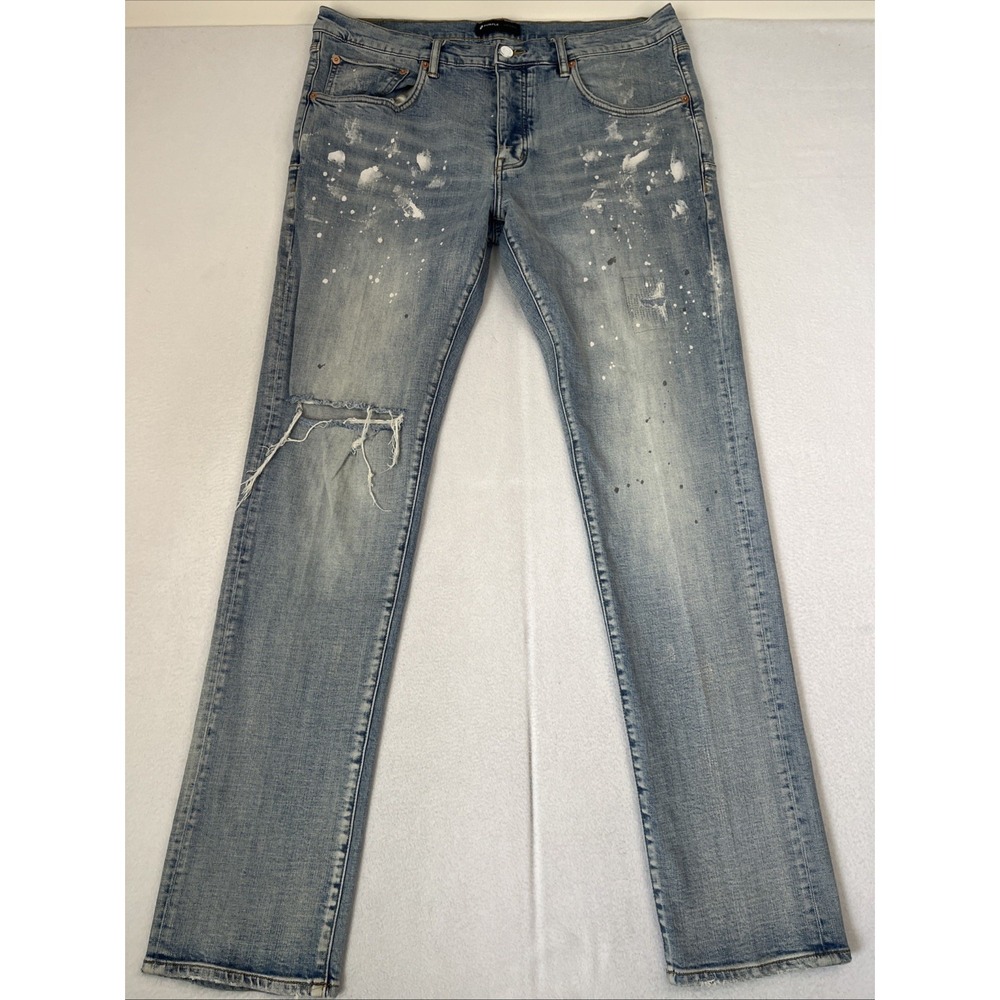 Purple Brand P001 Slim Fit Paint Splatter Distressed Jeans Men's 38x34